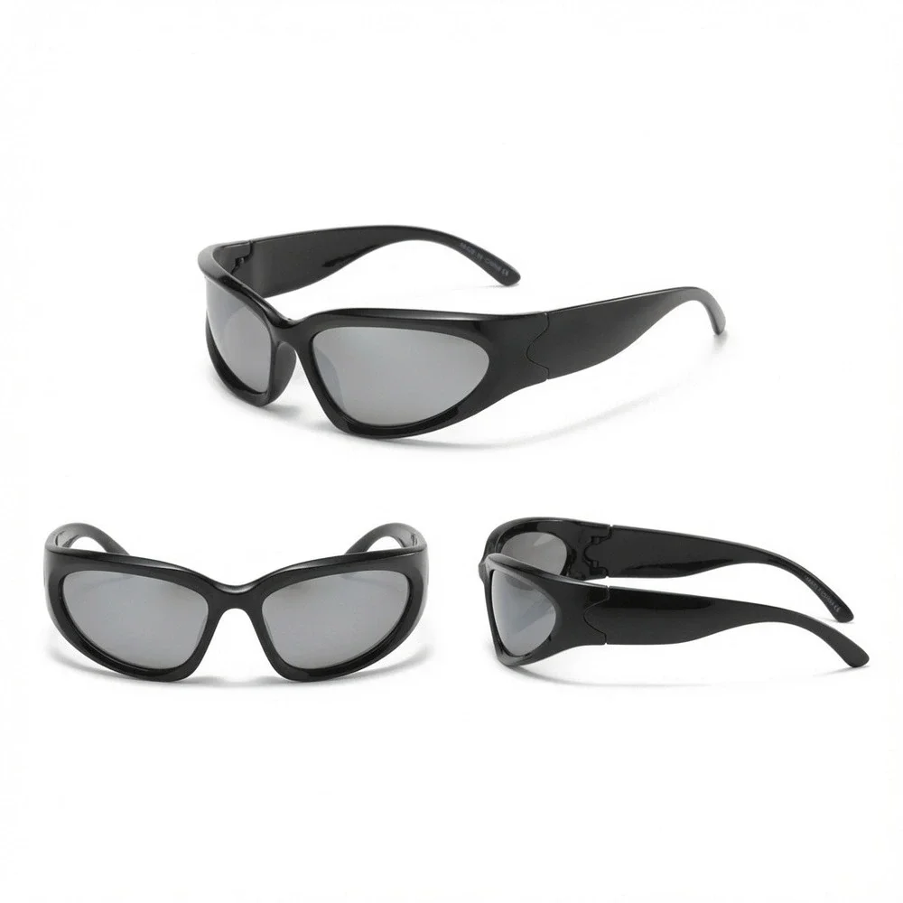 Bold Curved Shield Men Dark Athletic Eyewear Featuring Glossy Thick Oval Rim New